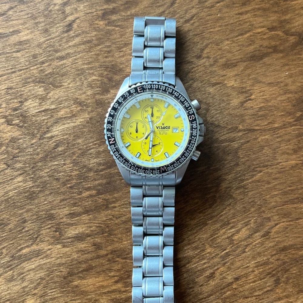 Visage Men's Chrono 5 ATM Watch 01893. Yellow Dial with Stainless Steel Bracelet